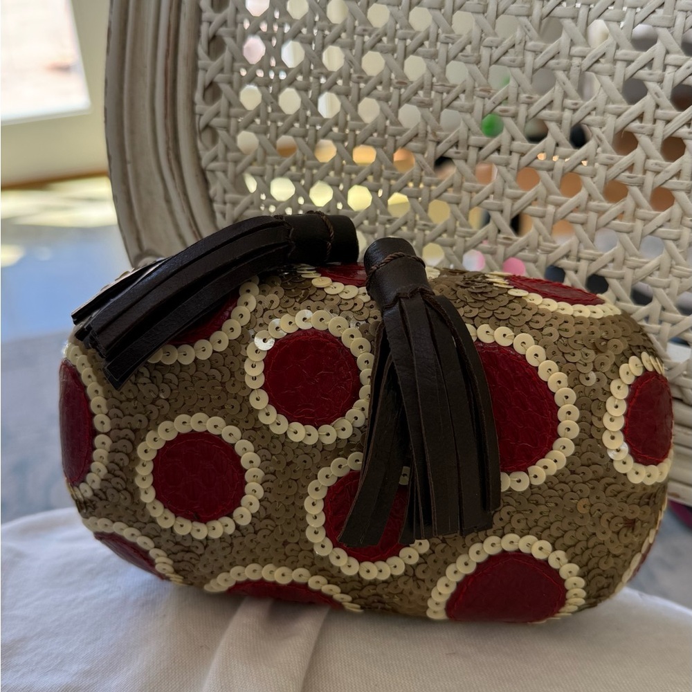 Maliparmi Sequin Polka Dot Wristlet in Red and Brown